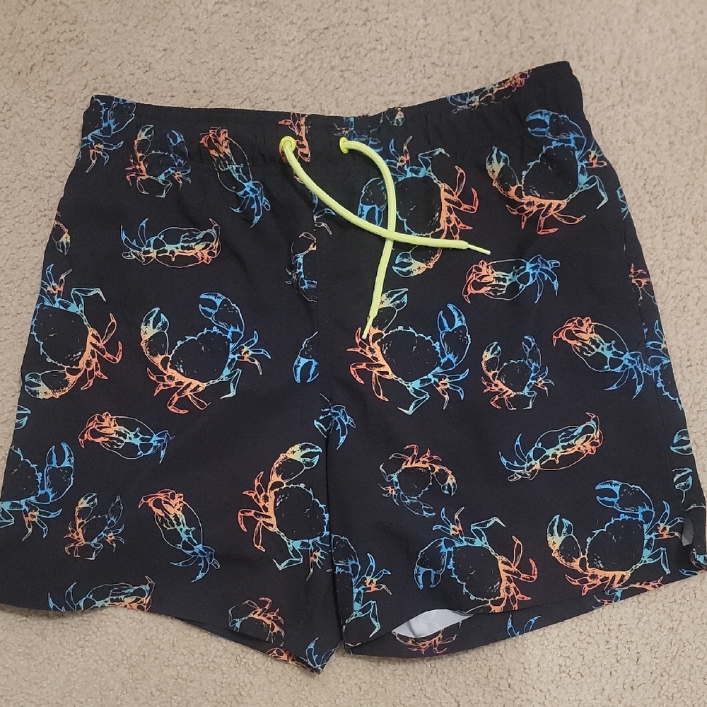 George Black Swim Trunks with Colorful Crab Print